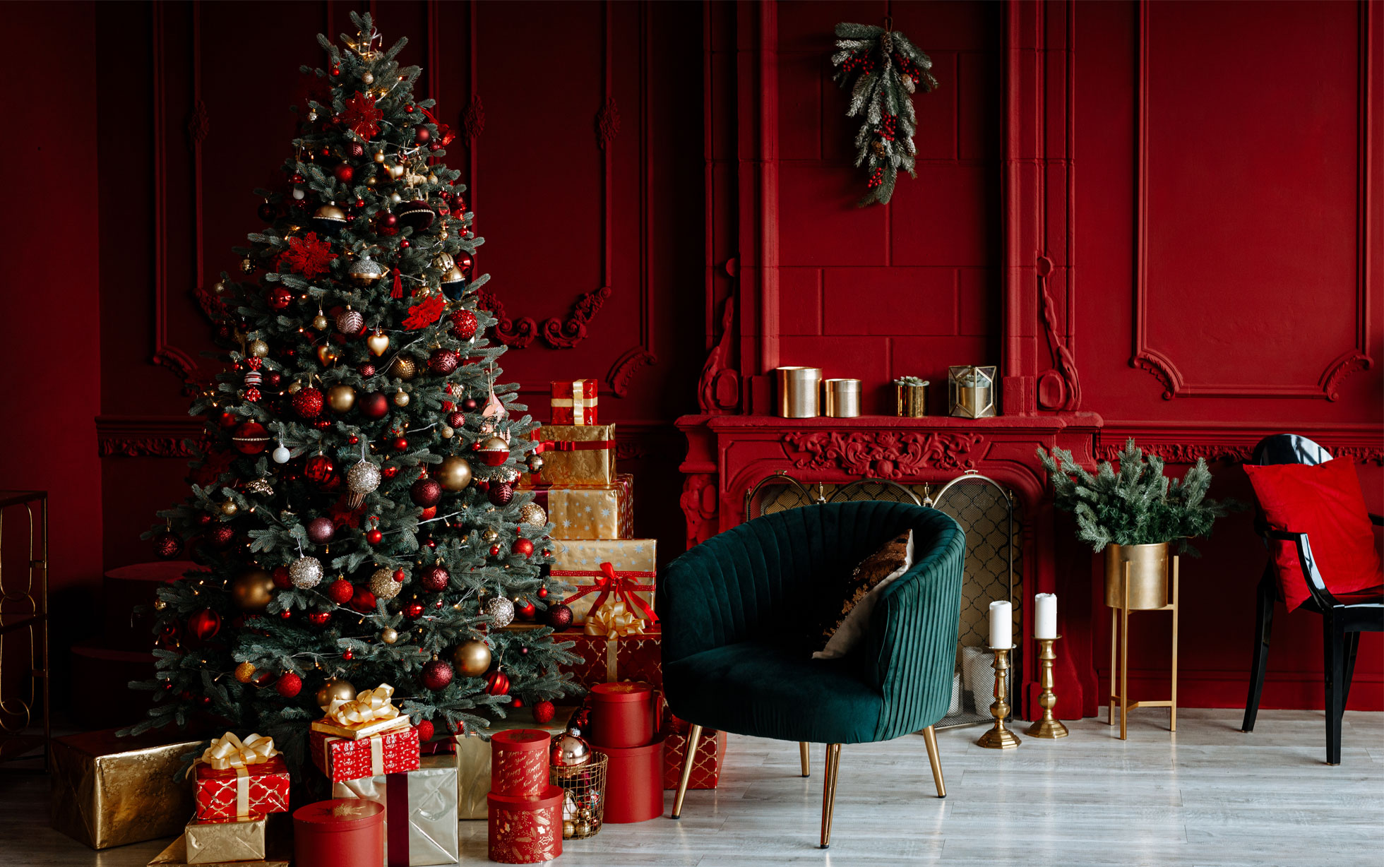 Decorazione Natalizia per L'Albero di Natale 50 cm Rosso - 05 Pezzi Ghirlanda di orpelli in Rosso com-four® 5X Orpello per Natale 
